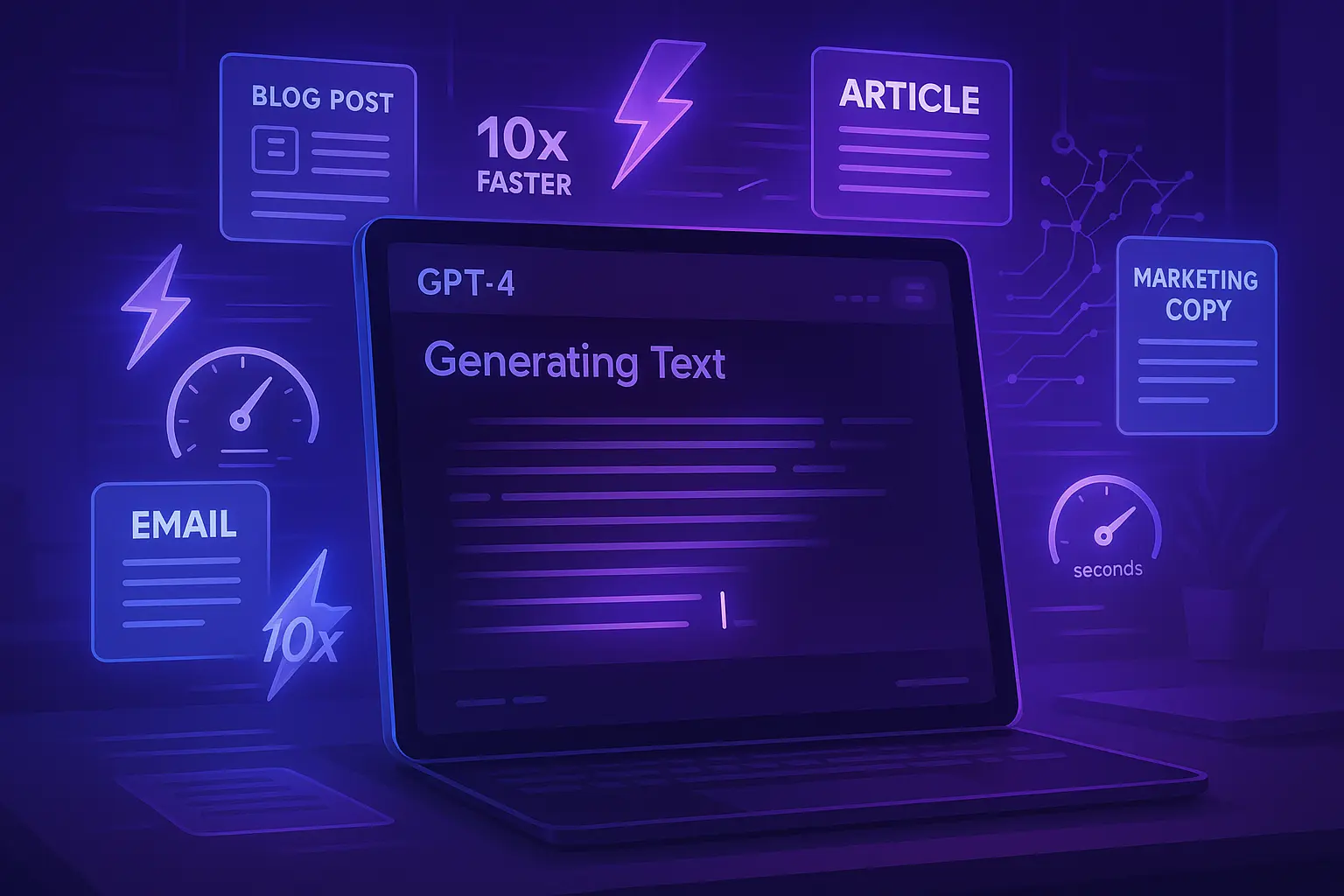 Generación de contenido IA con tecnología GPT-4 en segundos